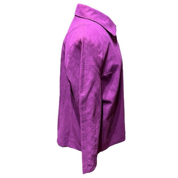 Maggie Barnes Faux Suede Jacket 0X 14/16W Purple Animal Print Lining NWOT - Picture 5 of 7